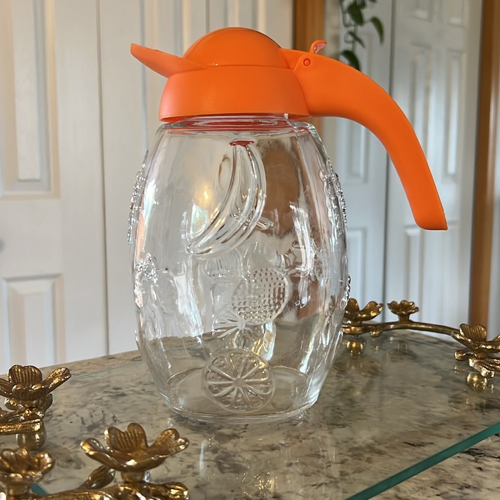 Vintage Solmaz Mercan Fruit Embossed 48 oz Glass Pitcher Jug